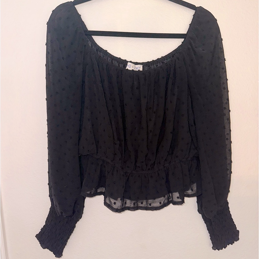 SHE + SKY Women’s Long Sleeve Blouse BLACK